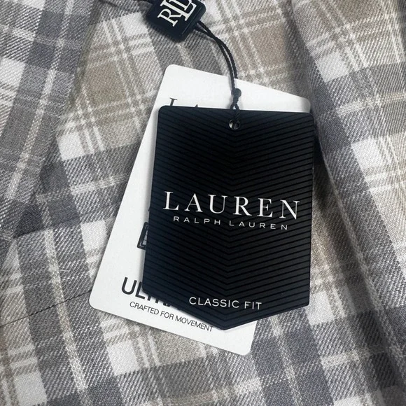 Lauren Ralph Lauren Lassiter 100% Linen Plaid Sport Coat Blazer 40S Cream Grey - Picture 10 of 16